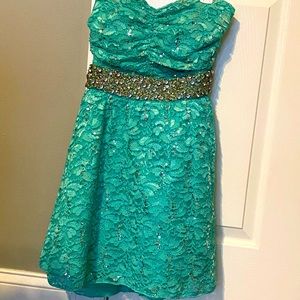 Short teal lace dress